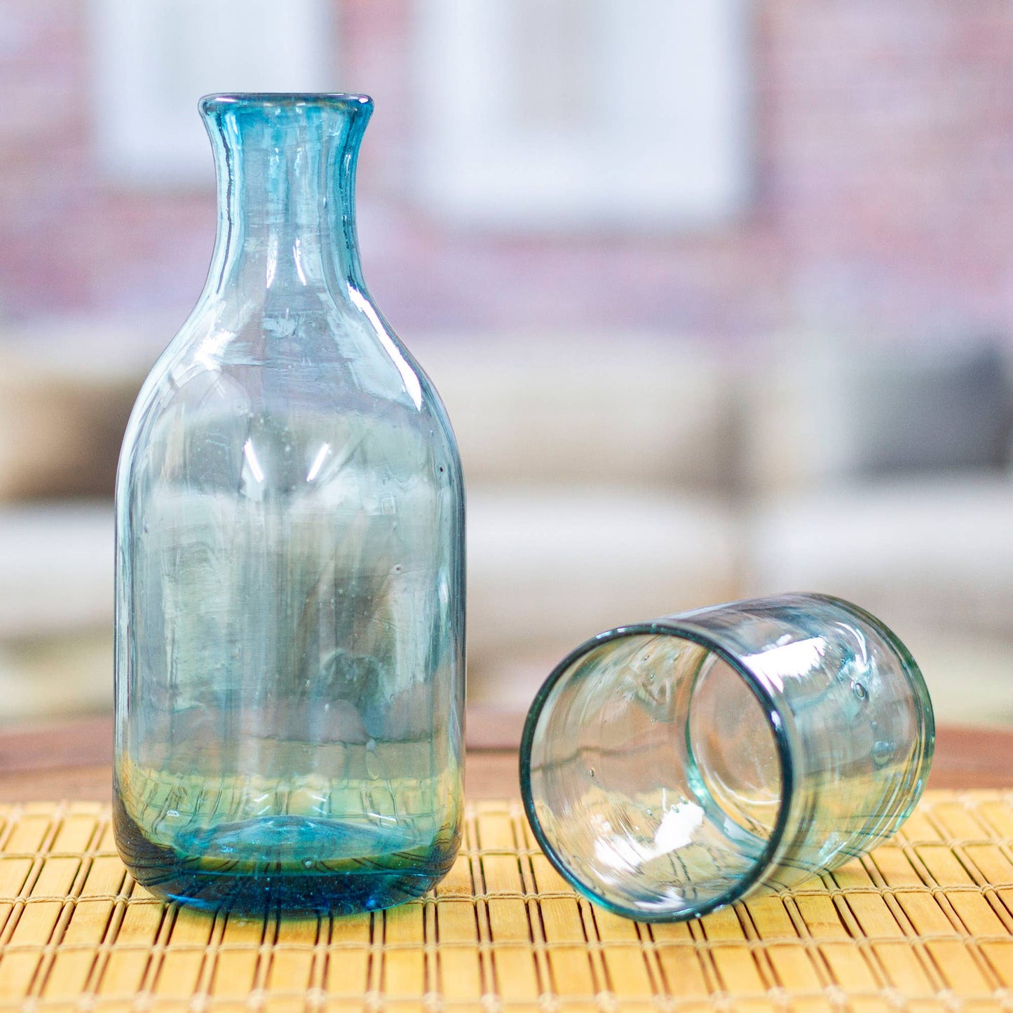 Handmade Recycled Glass Carafe And Glass Set (Pair)