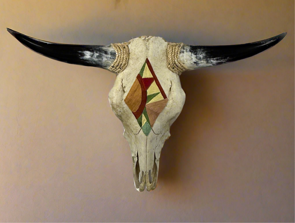 Western Sunrise - Thread Art in Beeswax - One-of-a-kind Real Cow Skull