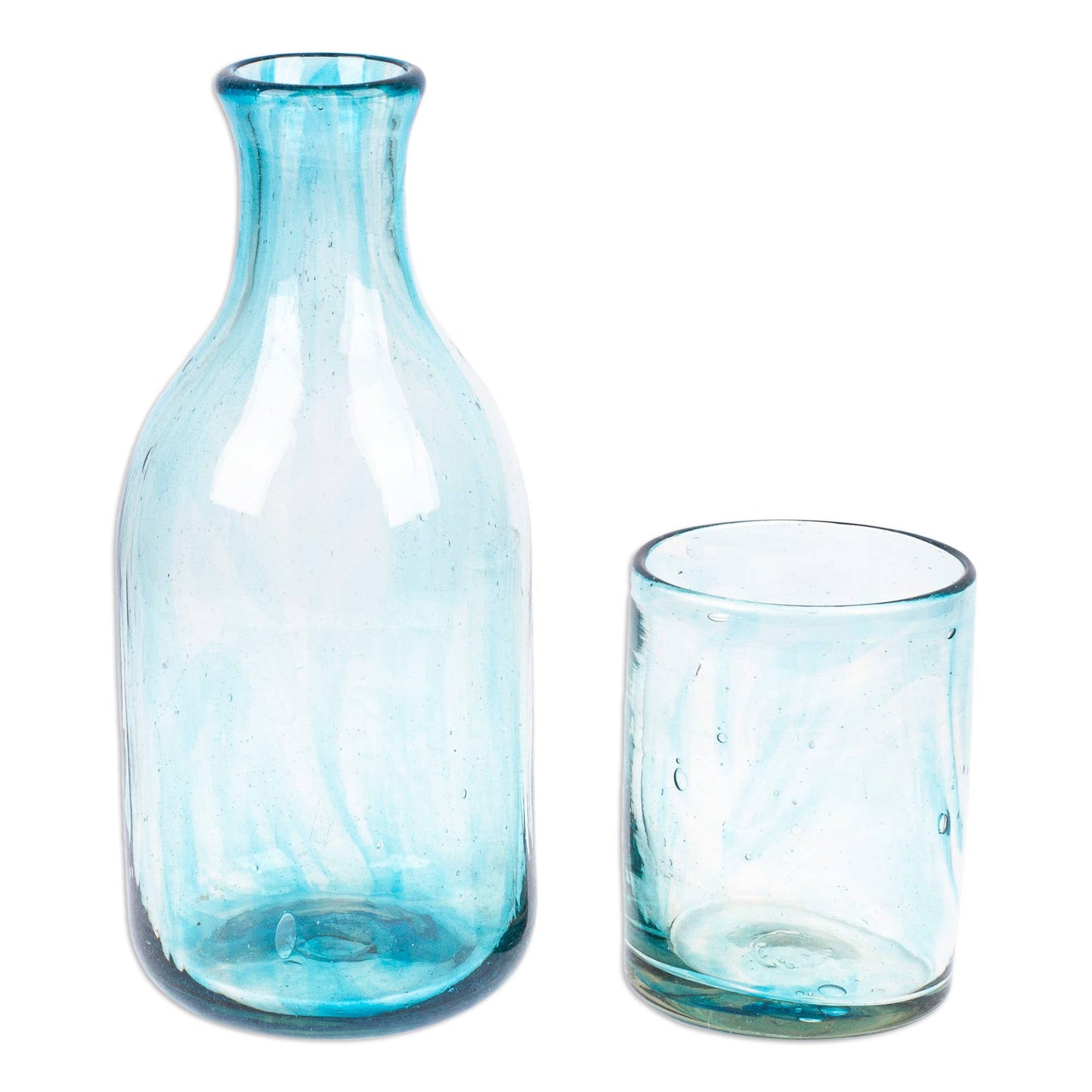 Handmade Recycled Glass Carafe And Glass Set (Pair)