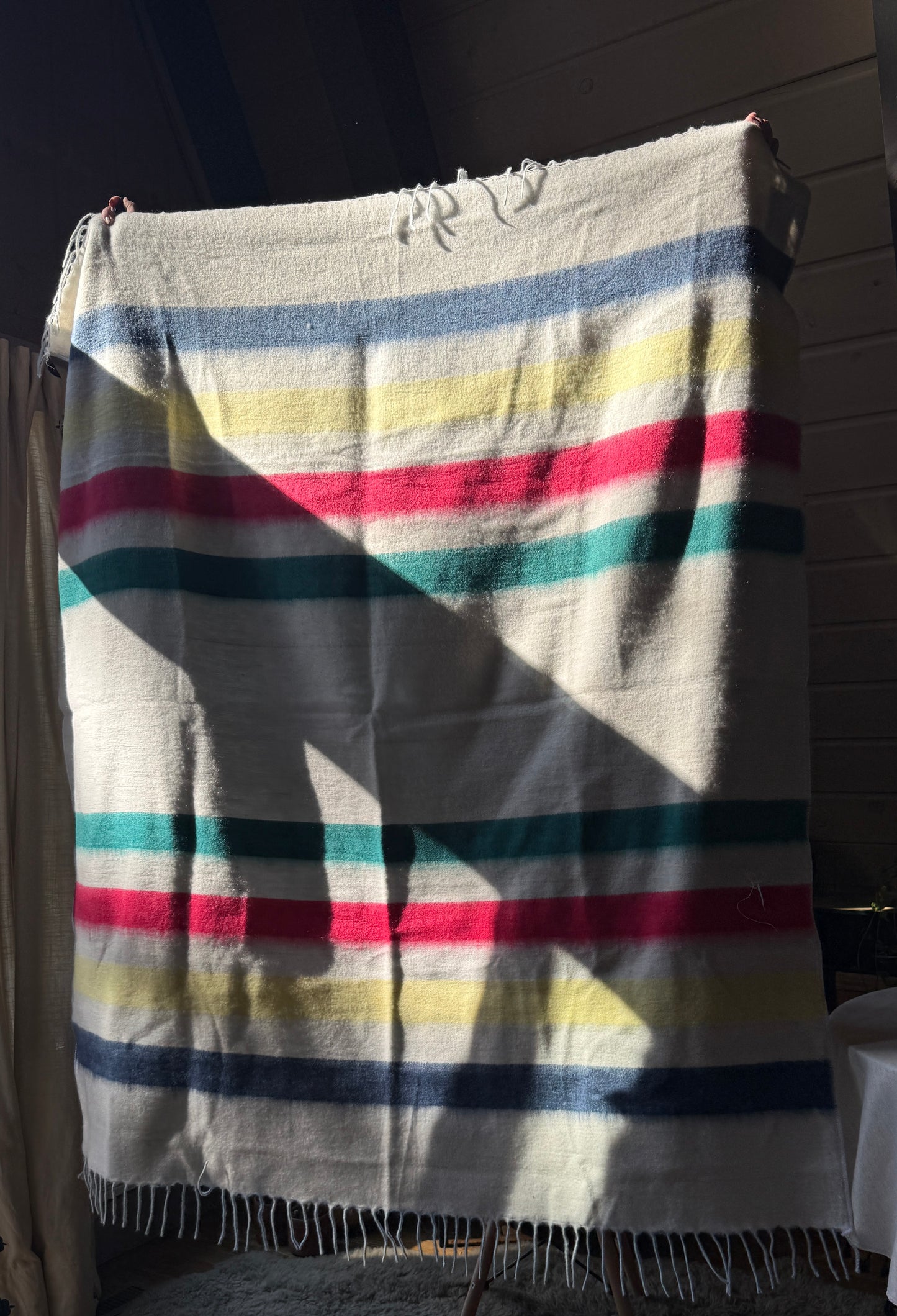 Ultra Soft Brushed Trade White Alpaca Blend Blanket Striped Fringe