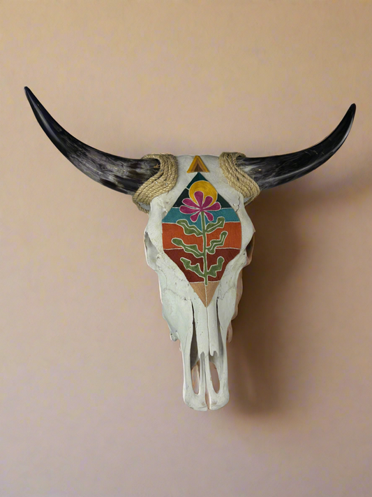 Desert Rose - Thread Art on Beeswax - One-of-a-kind Real Cow Skull