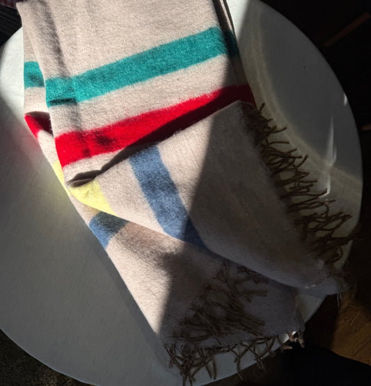 Ultra Soft Brushed Tan Alpaca Blend Blanket Striped Fringed