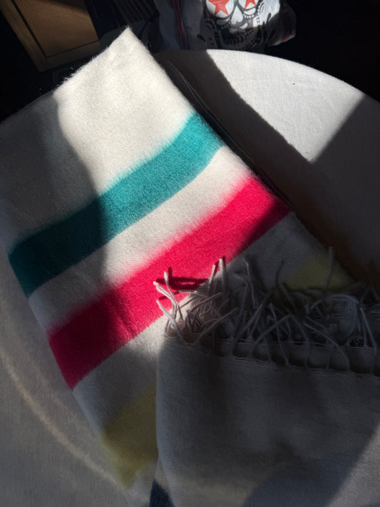 Ultra Soft Brushed Trade White Alpaca Blend Blanket Striped Fringe