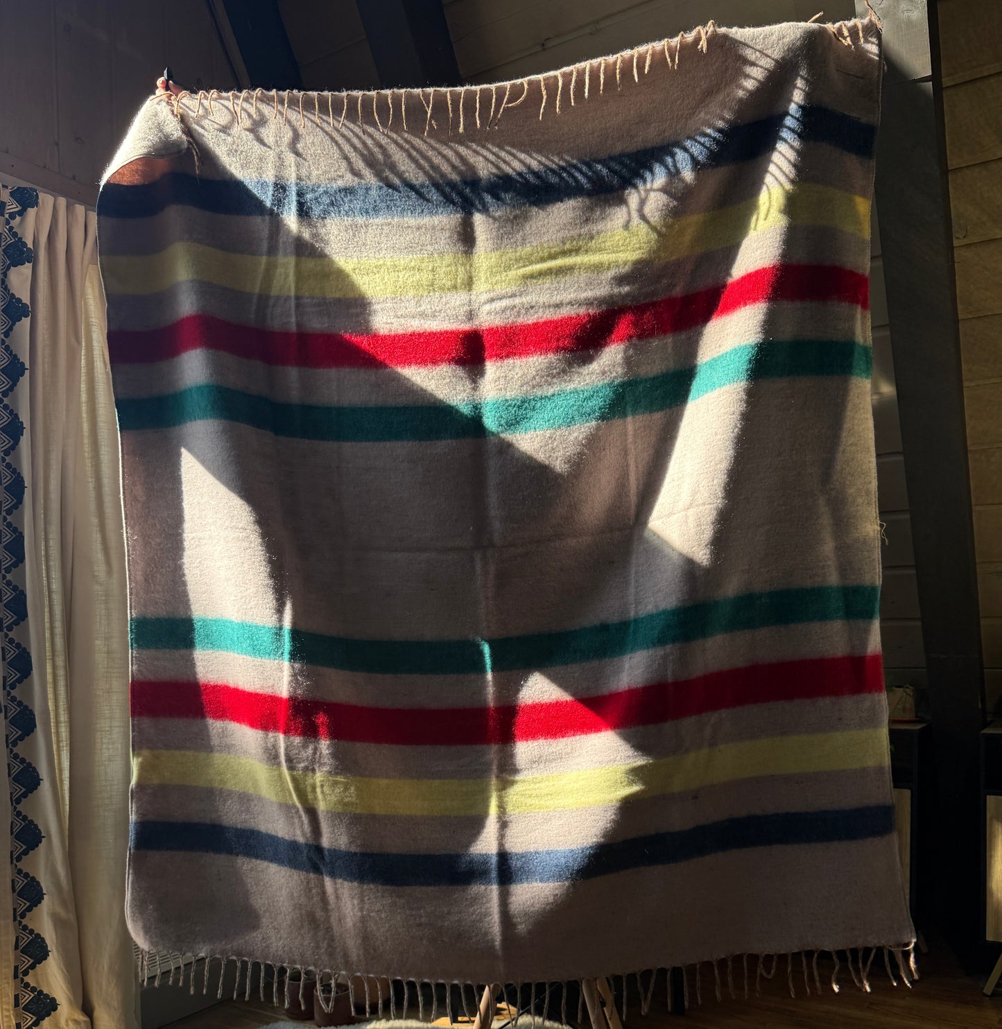 Ultra Soft Brushed Tan Alpaca Blend Blanket Striped Fringed