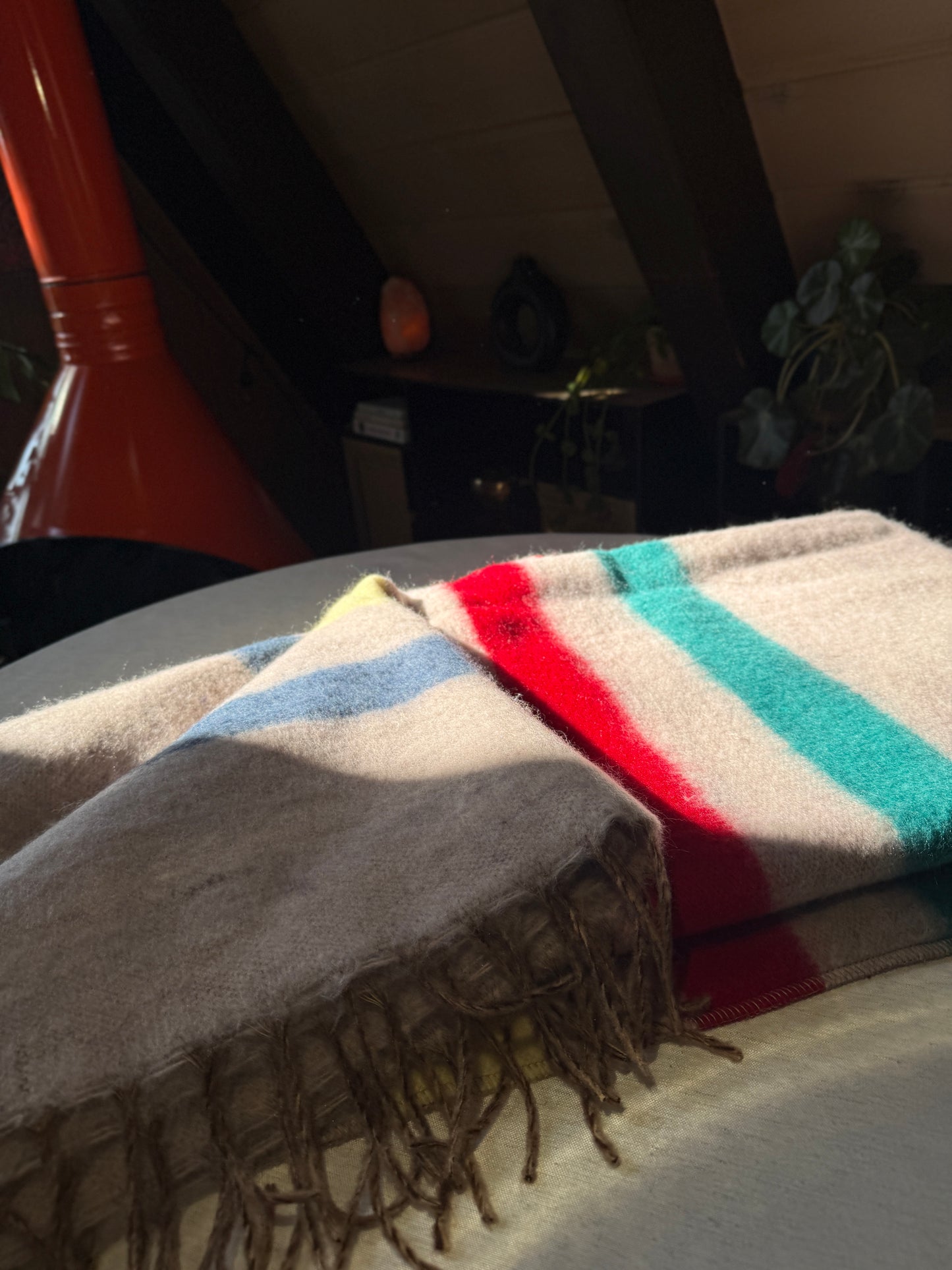 Ultra Soft Brushed Tan Alpaca Blend Blanket Striped Fringed