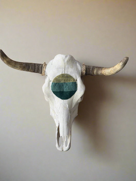 Azul Sunset - Thread Art in Beeswax - One-of-a-kind Real Cow Skull