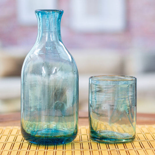 Handmade Recycled Glass Carafe And Glass Set (Pair)